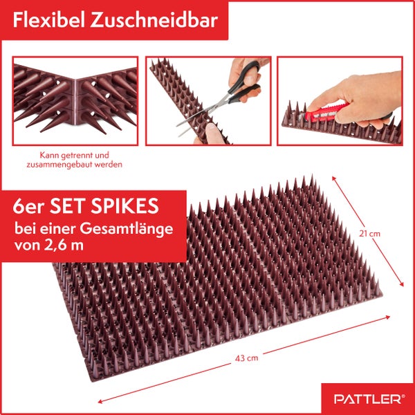 PATTLER® Vogelabwehr aus Robustem Kunststoff | Taubenabwehr für Balkon, Dach, Fensterbank, Zaun | Vogelabwehr & Taubenschreck | Taubenabwehr Spikes - 6 STÜCK x 43cm (Gesamtlänge 2.58 Meter)
