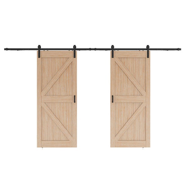 Holzschiebetür Komplettset Scheunentor Eiche Doppelflügelig Beschlag in schwarz - 1800x2150mm