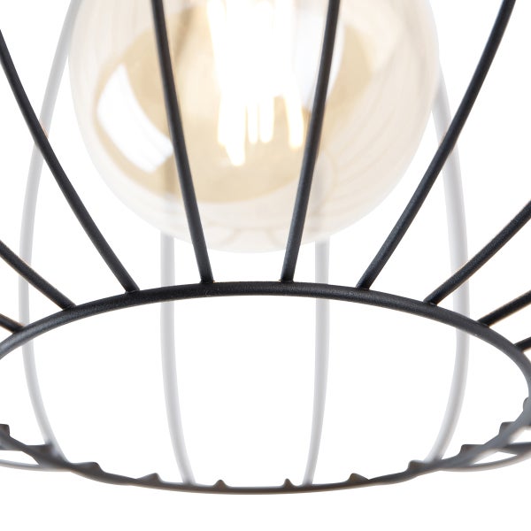 Deckenleuchte mit schwarzem Drahtgeflecht und Glühbirne