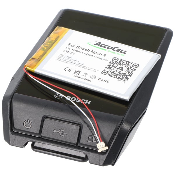 AccuCell Li-Polymer Akku für Bosch Nyon 2 E-Bike Computer, 3,7 Volt, 1150 Milliamperestunden.
