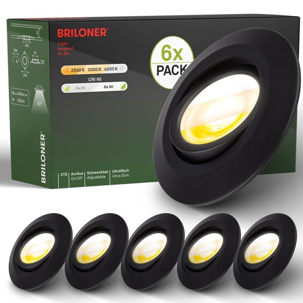 Briloner Einbauleuchten Sechserpack schwenkbar und ultraflach mit einstellbarer Farbtemperatur