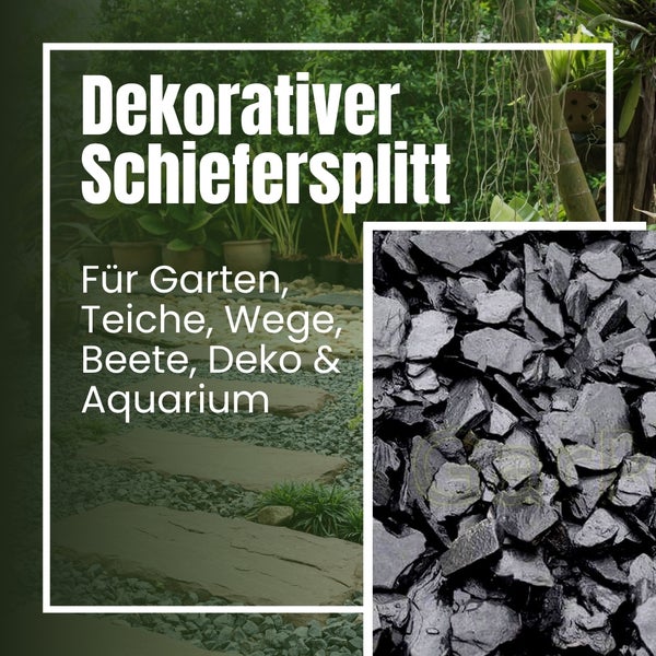 Dekorativer Schiefersplitt für Garten, Teich, Wege, Beete, Dekoration und Aquarium.