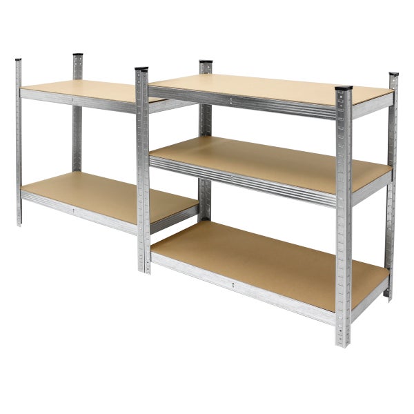 ECD Germany Werkstattregal Schwerlastregal - 200x100x50 cm - verzinkt - belastbar bis 750kg - 5 MDF-Platten - Lagerregal Steckregal Kellerregal Garagenregal Metallregal Regal Werkbank