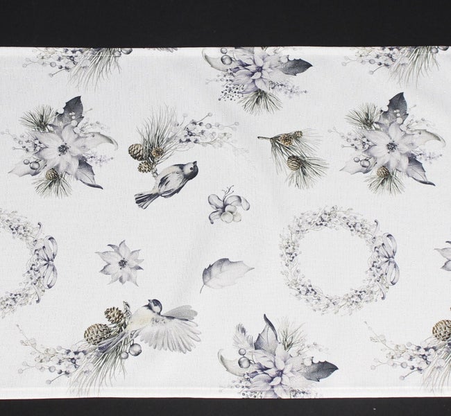 Tischläufer mit Vogel-, Blumen- und Zapfenmuster