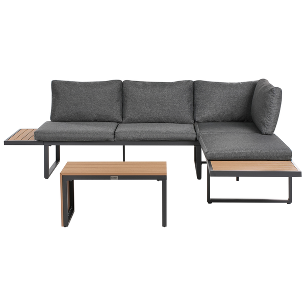 Garten Ecksofa mit Tisch 4-Sitzer PIENZA rechtsseitig Hellbraun / Grau