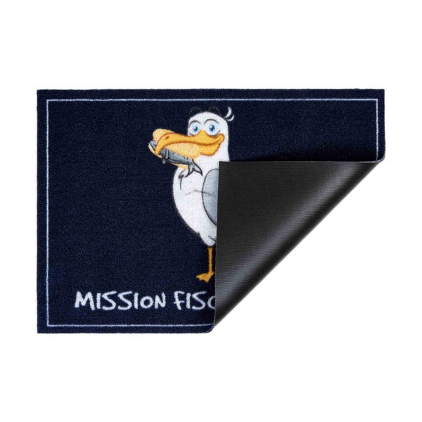 Fußmatte mit Möwenmotiv und der Aufschrift Mission Fisch