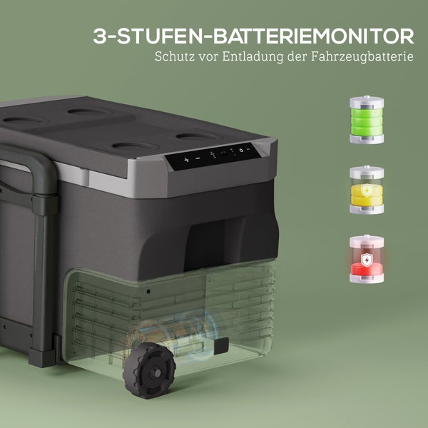 Outsunny 30 Liter Kompressor Kühlbox elektrische Kühlbox mit LED ECO Modus Anschluss Kühlhaltefunktion Gefrierbox Thermobox Mini Kühlschrank 12/230 Volt für Auto Steckdose LKW Camping Schwarz