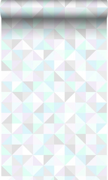 Origin Wallcoverings Tapete Dreiecke Pastellviolett, Pastell Mintgrün, Silbergrau und Pastellblau - 53 cm x 10,05 m - 337205