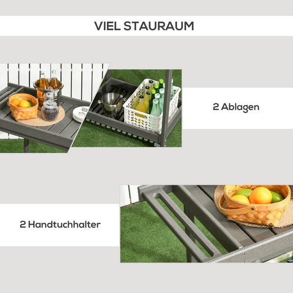 Outsunny Servierwagen, 87 x 50 x 80cm, HDPE, Dunkelgrau