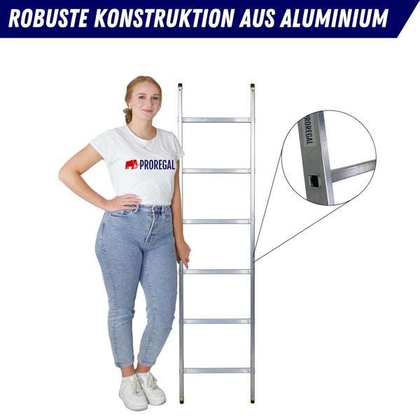 Aluminium Leiter mit fünf Sprossen und Detailansicht