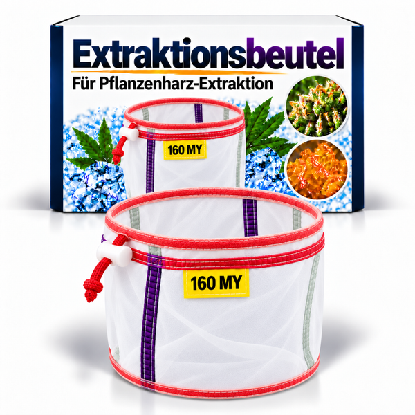 Extraktionsbeutel für Pflanzenharz mit 160 Mikron Siebfeinheit vor Produktverpackung