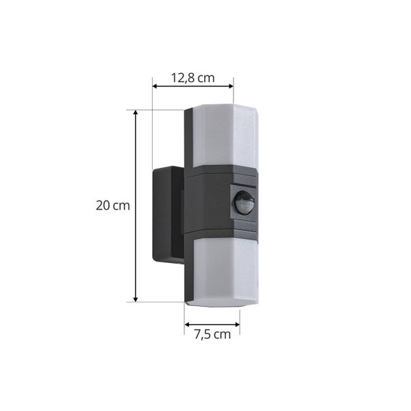 Lindby LED Wandleuchte außen Alaric mit Bewegungsmelder (spritzwassergeschützt (Modern) in Schwarz aus Aluminium (2 flammig, ) - Wandlampe für Außenwand/Hauswand Haus Terrasse und Balkon