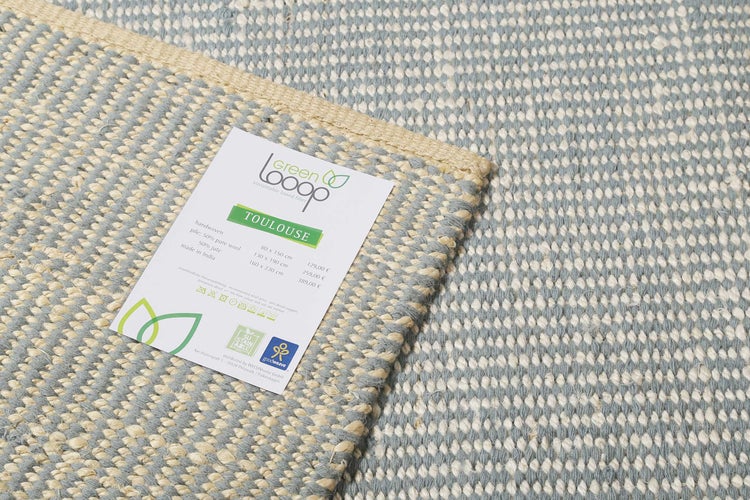 Kelim Teppich Mintgrün Beige aus Jute & Wolle Toulouse Green Looop 80x150 cm