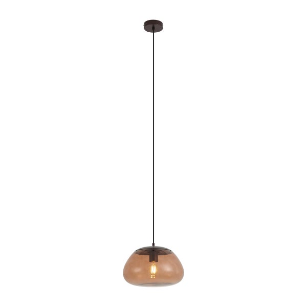 Moderne Pendelleuchte mit einem kugelformigen Glasschirm und einem schmalen Kabel zur Deckenbefestigung