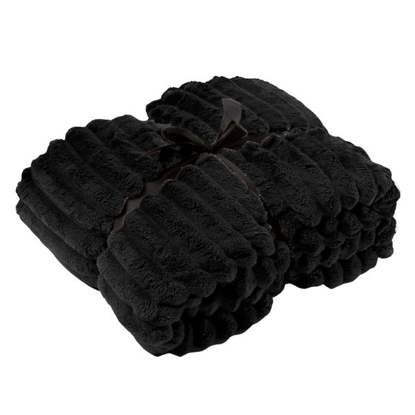 Gefaltete, schwarze Kuscheldecke mit Schleife