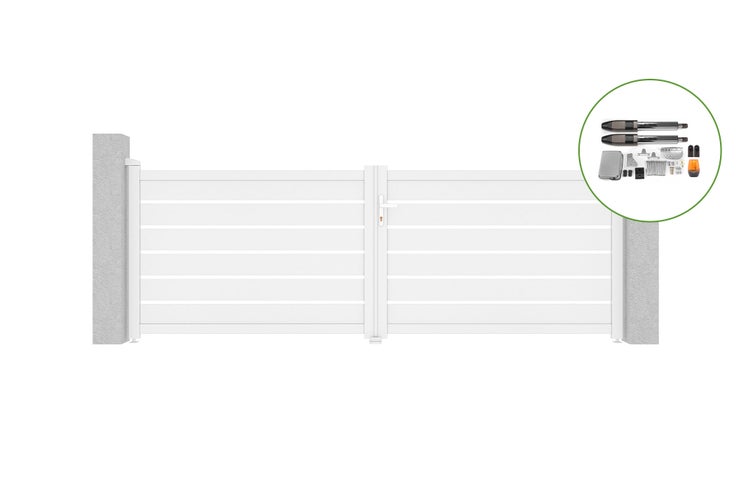 Flügeltor 3,5 m VOGEL H.120 cm Weißaluminium + TANKER B700 Motorisierung