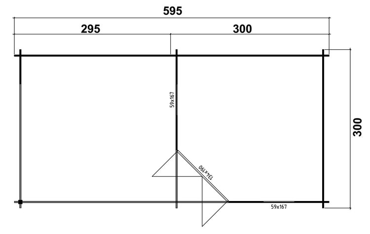 Grundriss eines Gartenhauses mit den Maßen 595 x 300 x 300 cm