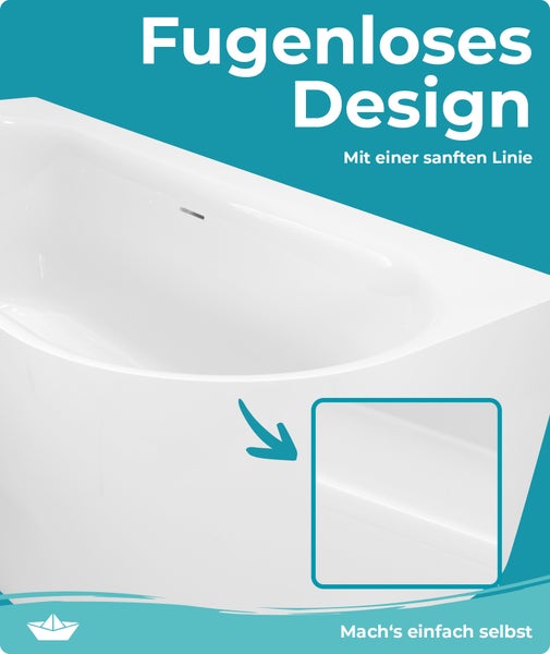 Calmwaters® Vorwand-Badewanne 180x80 cm Komplettset Seamless Comfort, fugenloses Design, vormontiert mit Schürze & Ablaufgarnitur, rechte Ausführung, Made in EU, Acryl, 02SL6222