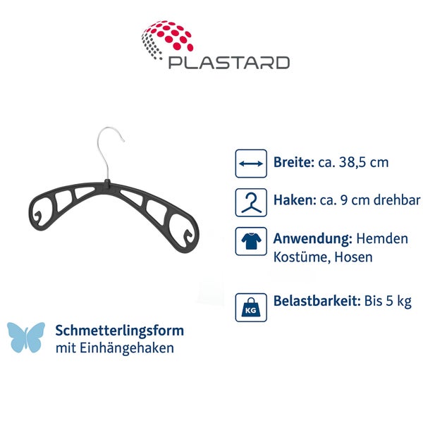 Plastard 50 Stück Kleiderbügel S38 38 cm – Kunststoff – platzsparend, rutschfest, 360° drehbar