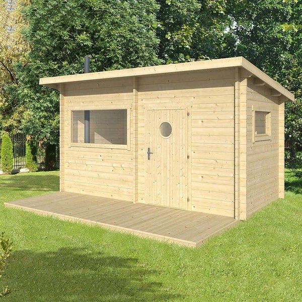 FinnTherm Saunahaus Siljan Gartensauna 2 Sitzbänke aus Holz, Sauna mit 44 mm Wandstärke, Außensauna mit Montagematerial
