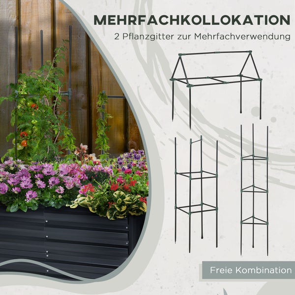 Outsunny Hochbeet 3-teiliges Set, Pflanzkasten mit Stützgitter, 120 x 90 x 59 cm, Stahl, Dunkelgrau