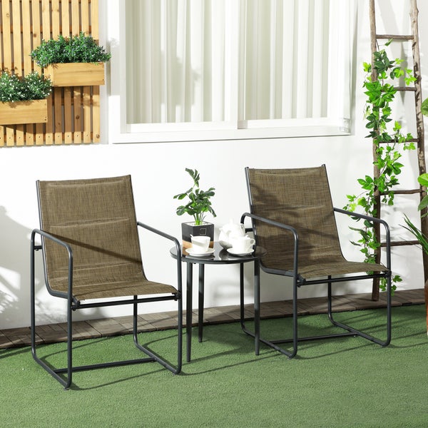Outsunny Gartenstühle 2er-Set, Gartensessel Set mit Armlehne, 54 x 66,5 x 88 cm, Mesh, Stahl, Braun