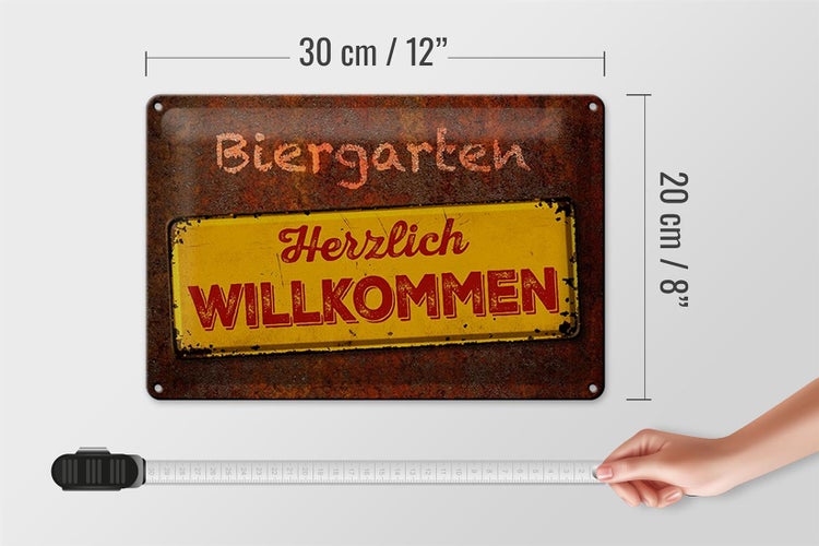 Blechschild Spruch 30x20cm Biergarten herzlich willkommen