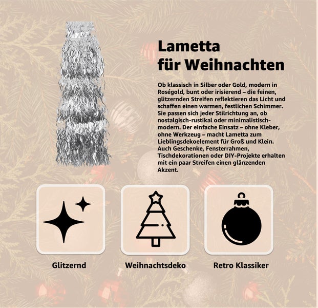 Lametta für Weihnachten. Symbol glitzernd. Symbol Weihnachtsdekoration. Symbol Retro Klassiker.
