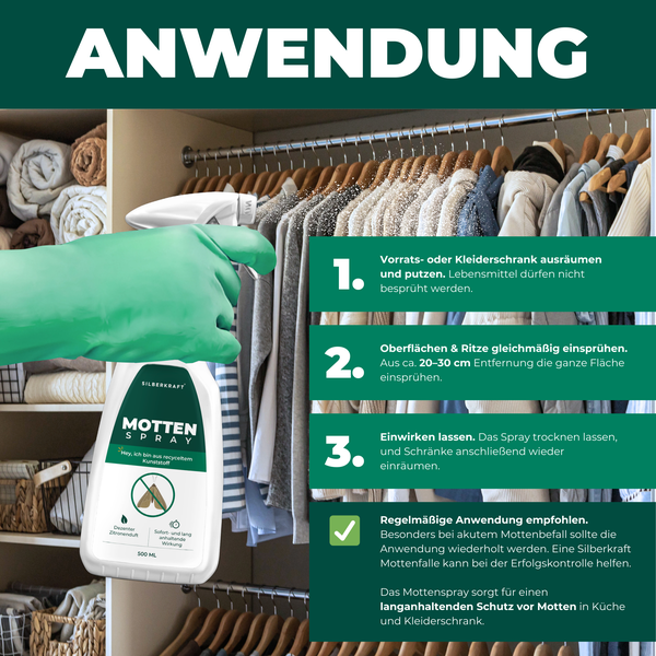Silberkraft Mottenspray 500 ml gegen Kleider- und Lebensmittelmotten, Mottenschutz für Kleiderschrank oder Vorratskammer, effektives Mittel gegen Motten