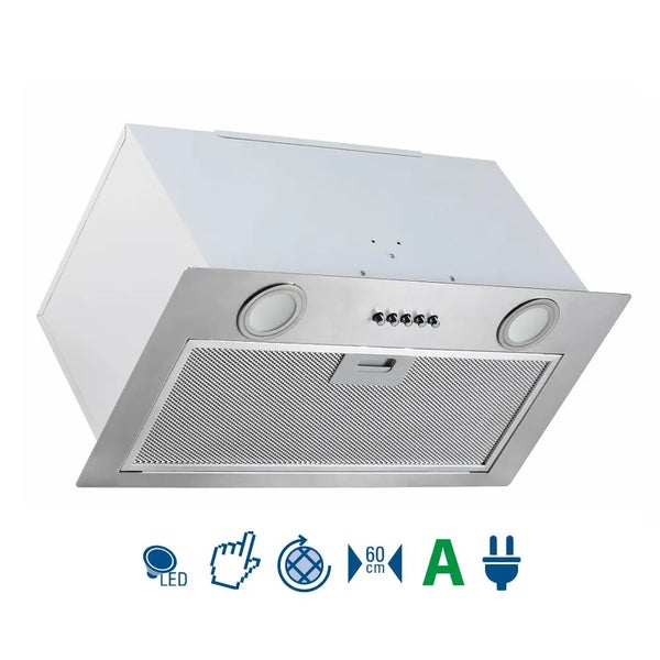 Weiße Unterbauhaube mit LED-Beleuchtung und Metallfettfilter