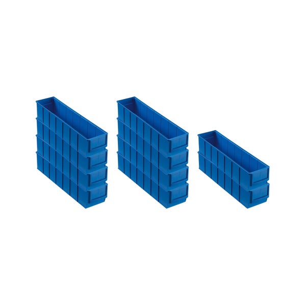 PROREGAL SparSet 10 x Blaue Industriebox 400 S HxBxT 8,1 x 9,1 x 40 cm 2,2 Liter Sichtlagerkasten Sortimentskasten Sortimentsbox Kleinteilebox