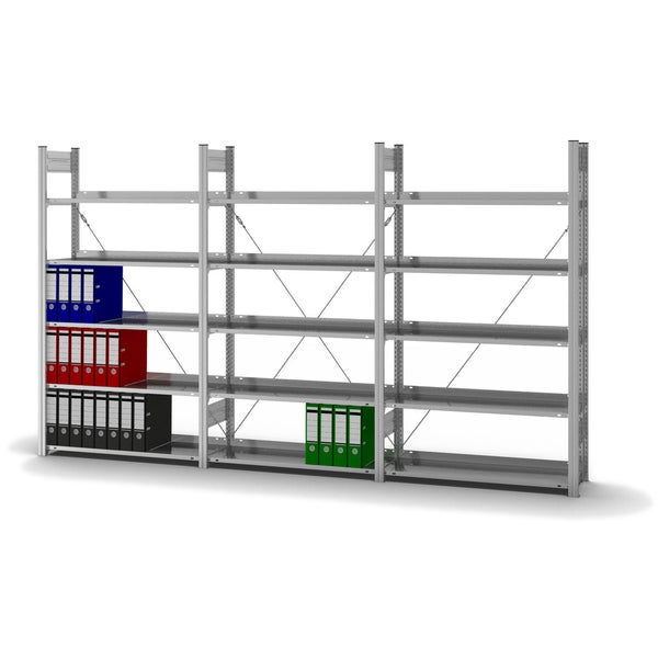 PROREGAL Aktenregal Stecksystem T-Profil Grundregal HxBxT 175 x 100 x 30 cm 5 Ebenen Fachlast 60 kg Einseitig Nutzbar Verzinkt