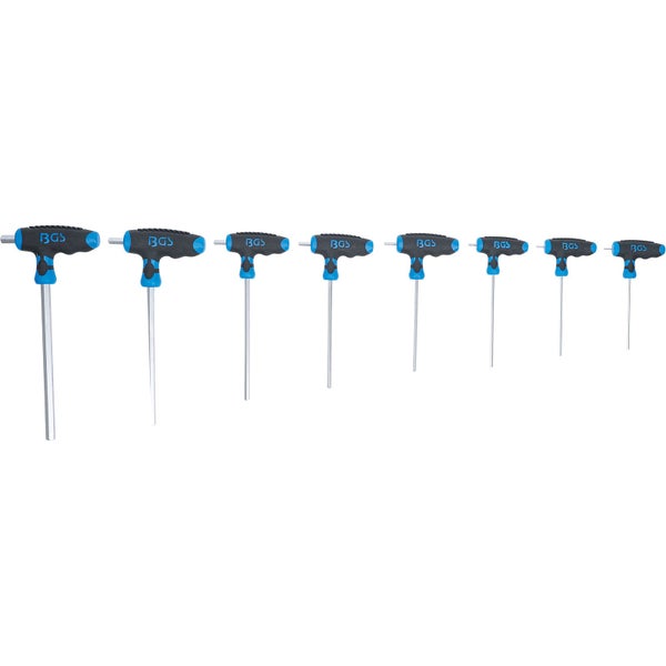 Acht T-Griff Schraubendreher von BGS in verschiedenen Größen.