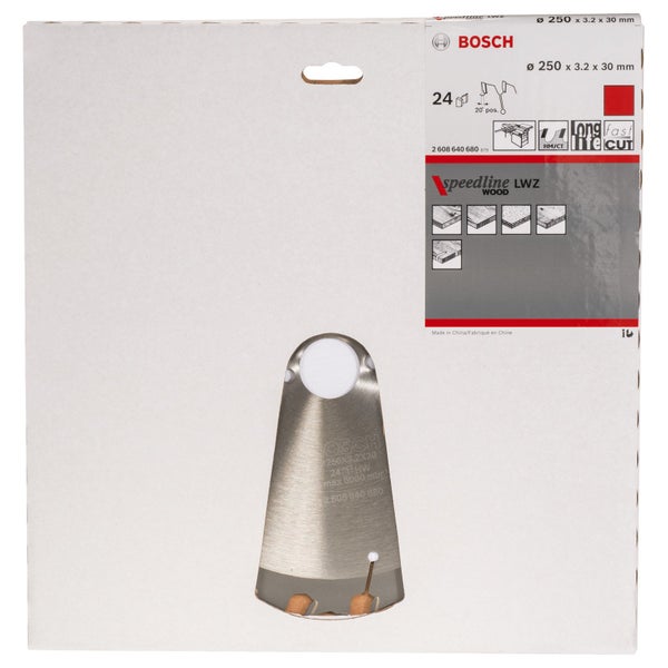 Bosch Kreissägeblatt Speedline Wood 250x30x3,2/2,2 mm 24T LWZ - 2608640680