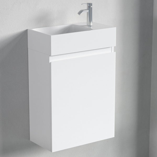 Hängender Waschbeckenunterschrank mit integriertem Handwaschbecken und Einhebelmischer in modernem Design für das Gäste-WC.