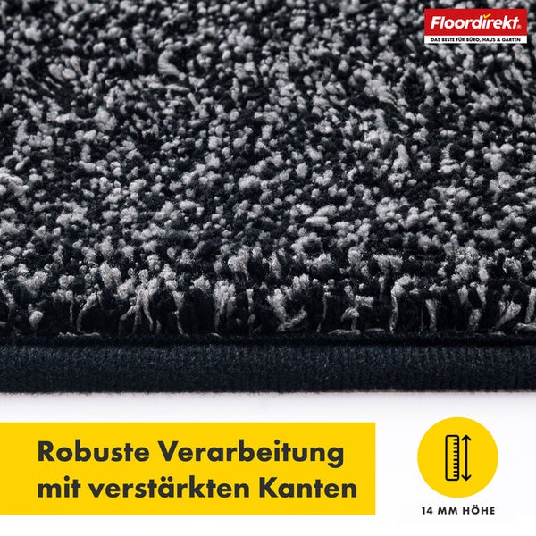 Detailansicht einer Fußmatte mit robuster Verarbeitung und verstärkten Kanten, Höhe 14 Millimeter.