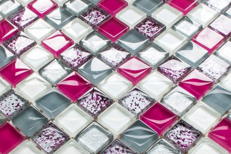 Glasmosaik auf Netz für Bad und Küche 30cm x 30cm  - Pearl Pink