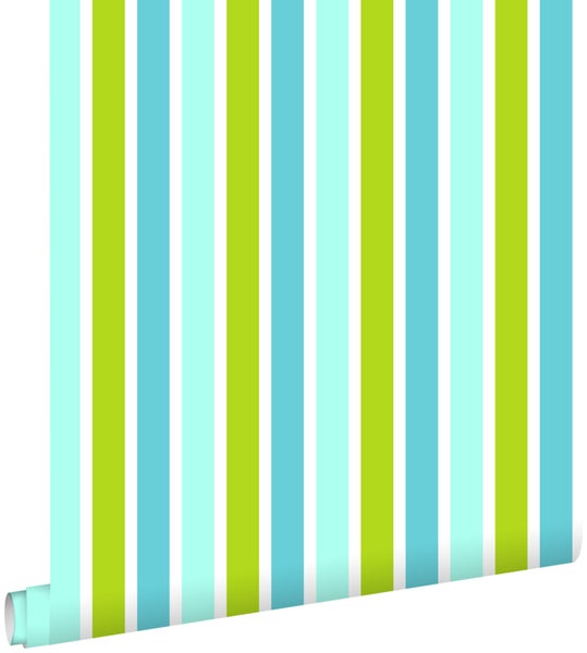 ESTAhome Tapete vertikale Streifen Türkis, Lindgrün und Weiß - 53 cm x 10.05 m - 138703