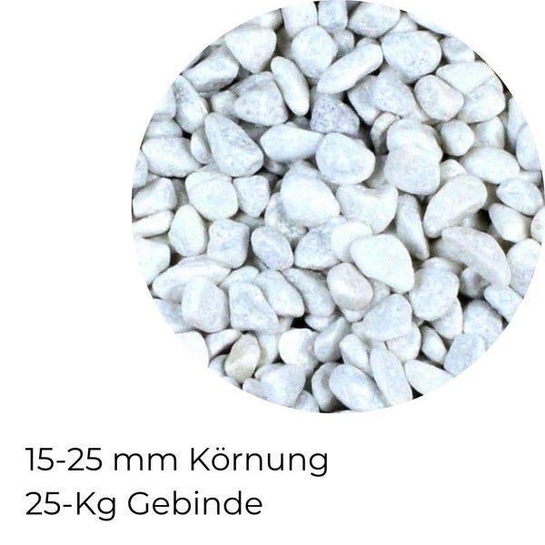 Kieselsteine Garten Zierkies 25-40 mm 25 kg Aquarium Kies Carrara Weiß Marmorkies Dekostein Gabion Steinteppich Zierstein Weiß