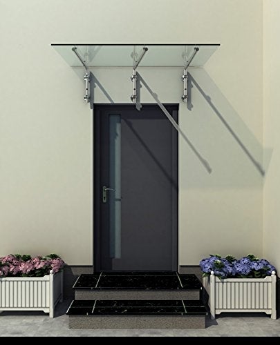 Glaswerk-Westfalen (3L) 200x90 cm Klarglas Glasvordach inkl. Edelstahlhalter gebürstet