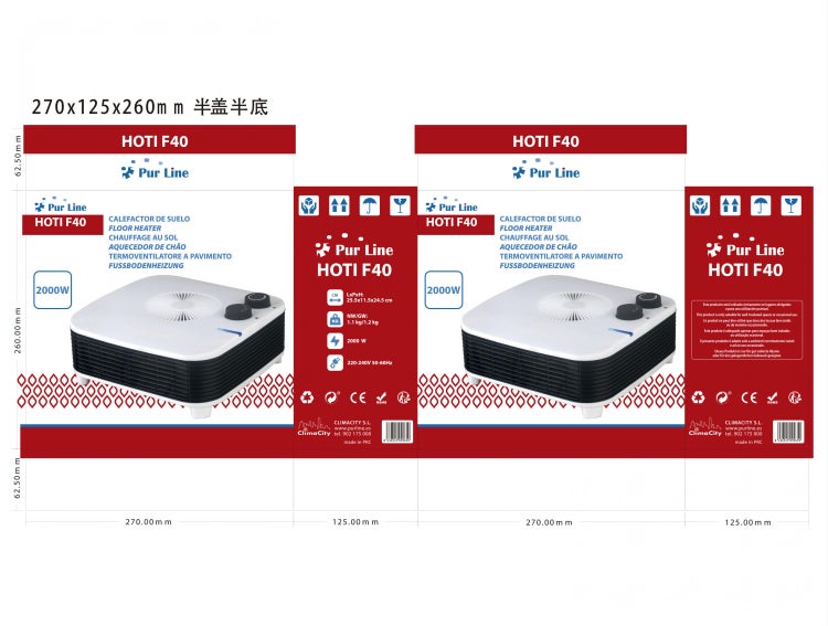 Verpackung des Pur Line HOTI F40 Heizlüfters