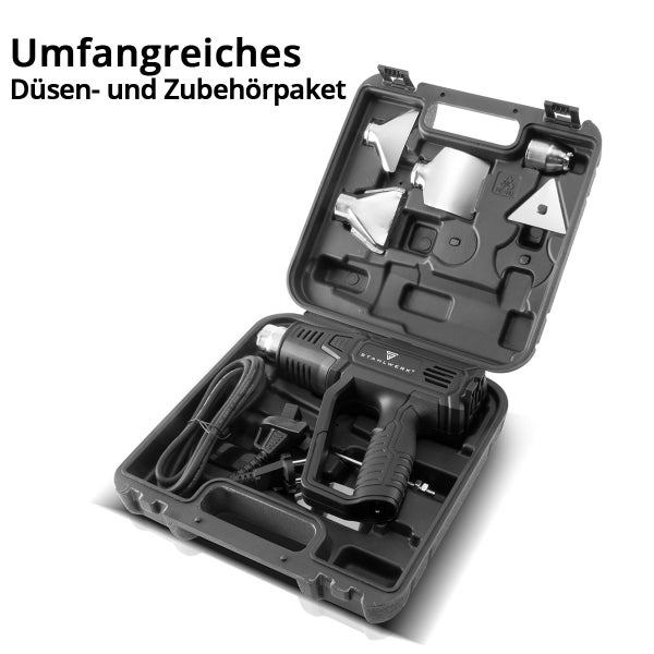 Heißluftpistolen-Set mit Düsen und Zubehör im Koffer