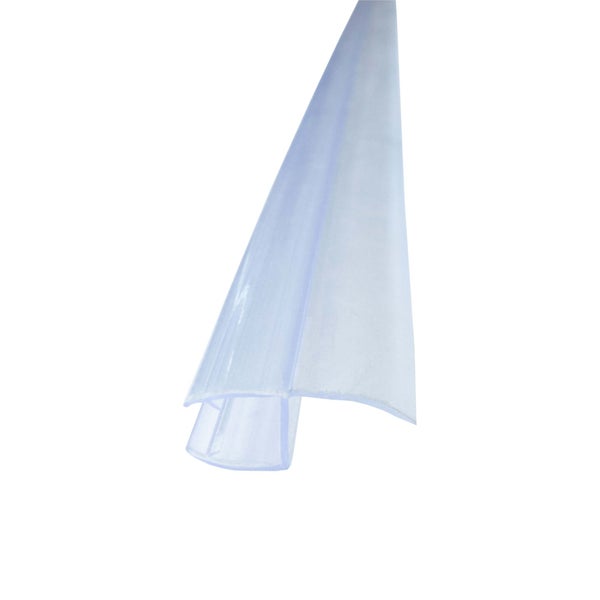 Transparente Duschdichtung aus Kunststoff mit Wasserabweisprofil für Duschglastüren.