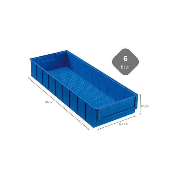 PROREGAL Blaue Industriebox 500 B HxBxT 8,1 x 18,3 x 50 cm 6 Liter Sichtlagerkasten Sortimentskasten Sortimentsbox Kleinteilebox