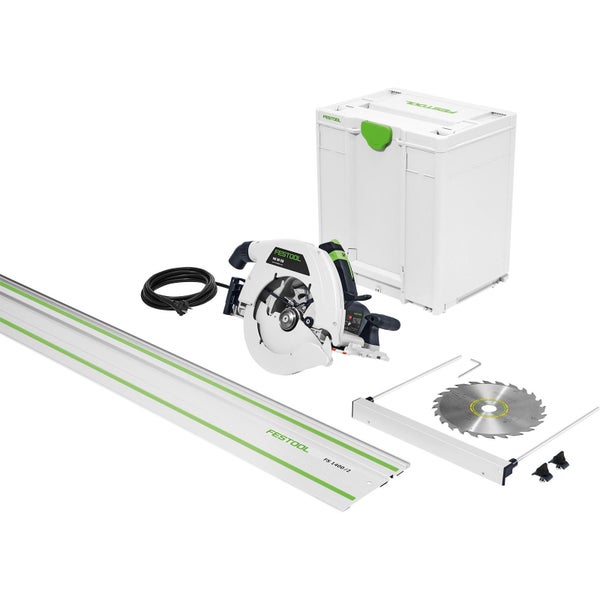 Festool Handkreissäge HK 85 EB mit Führungsschiene FS 1400/2, Sägeblatt, Parallelanschlag und Systainer Werkzeugkoffer.