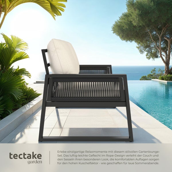 Garten-Lounge Set tectake Captive Tisch mit Lamellenmuster im Rope-Design mit Aluminiumgestell anthrazit