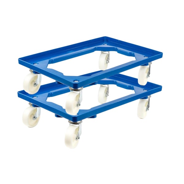 PROREGAL SparSet 2x Transportroller für Euroboxen 60 x 40 cm mit Kunststoffräder Blau Offenes Deck 4 Lenkrollen Traglast 300 kg