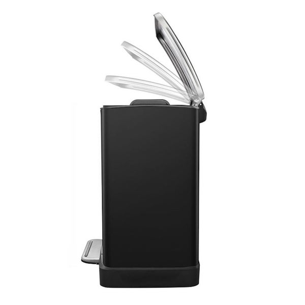 PROREGAL Stilvoller Rechteckiger Treteimer Mit Extra Breitem Pedal 12 Liter HxBxT 36 x 29,6 x 26,4 cm Schwarz Deckel Edelstahl