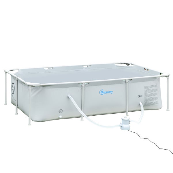 Outsunny Rahmenpool mit Schlauch, 252 x 152 x 65 cm, PVC+Stahl, Grau