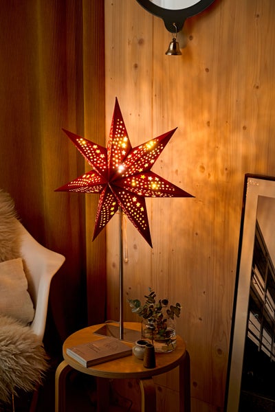 Sterntaler Dekostern | Weihnachtsstern Papier | Samt | Faltstern mit Ständer | 45cm | Innen | Glühbirne | Netzstecker